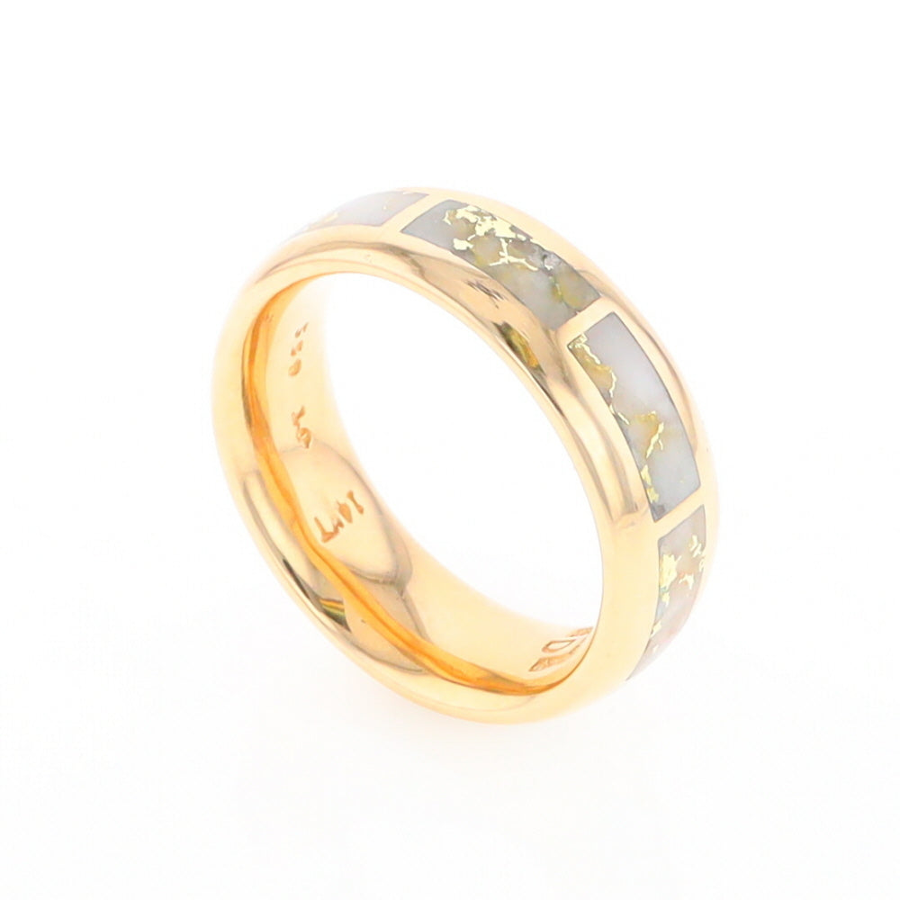 Gold Quartz Ring 8 Rectangle Section Inlaid Eternity Band