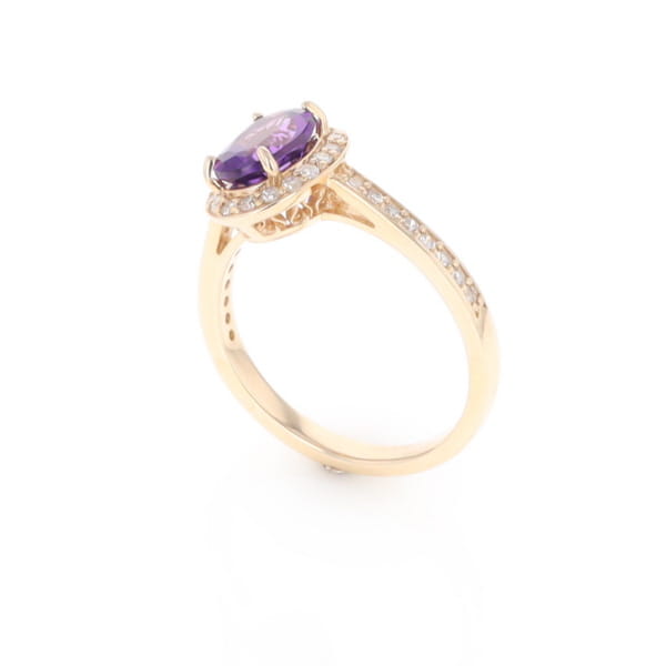 Oval Amethyst with Diamond Halo Ring
