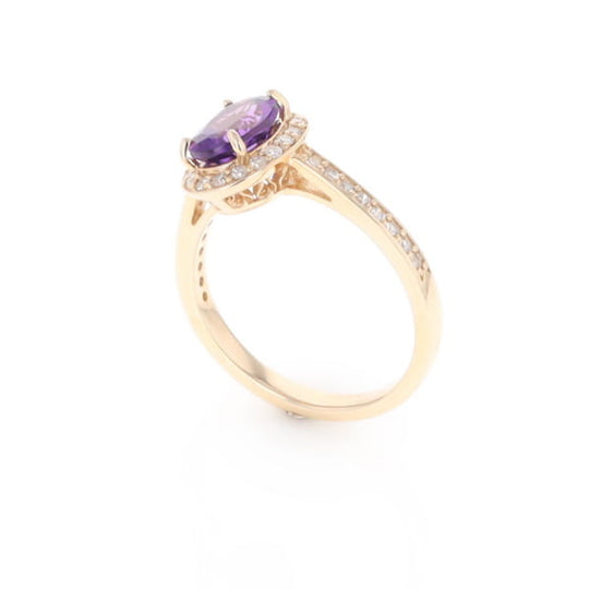 Oval Amethyst with Diamond Halo Ring