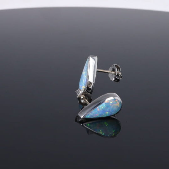 Opal Earrings Tear Drop Inlaid Design Studs