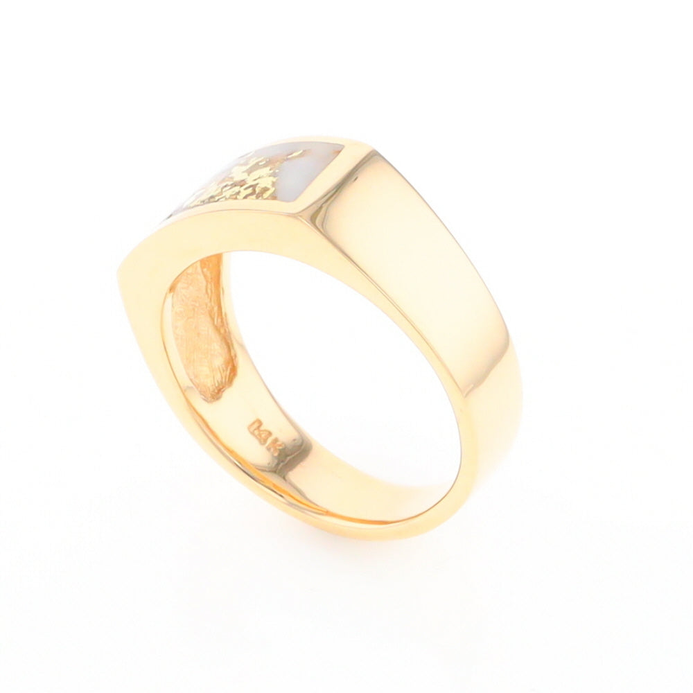 Gold Quartz Ring Rectangle Inlaid Design