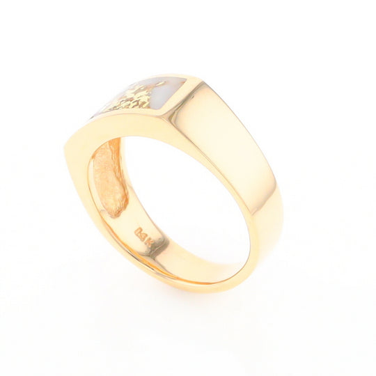 Gold Quartz Ring Rectangle Inlaid Design