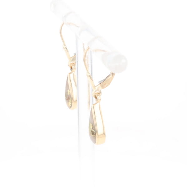 Gold Quartz Earrings Tear Drop Inlaid Lever Backs - G3