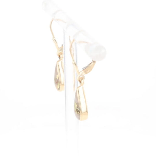 Gold Quartz Earrings Tear Drop Inlaid Lever Backs - G3