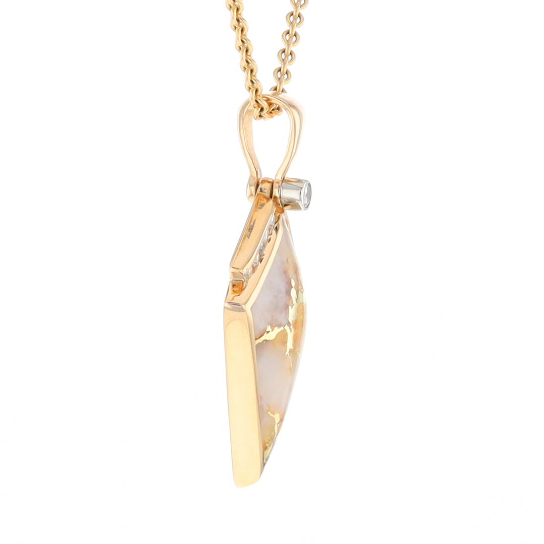 Gold Quartz Kite Shape Inlaid Pendant with 0.19ctw Diamonds (G1)