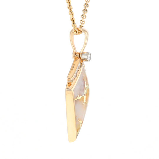 Gold Quartz Kite Shape Inlaid Pendant with 0.19ctw Diamonds (G1)