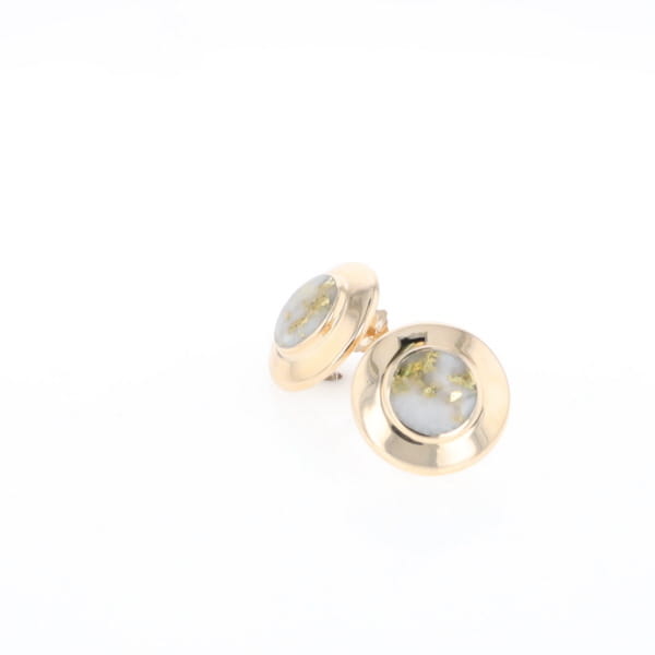 Superior Quality Gold Quartz Inlaid Circle Stud Earrings