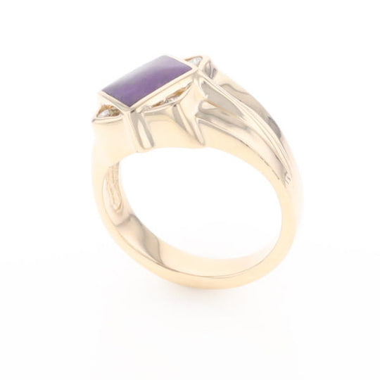 Natural Sugilite ring diamond shape inlaid design with .16ctw round diamonds