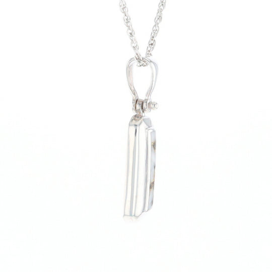 Sterling Silver Gold Quartz Invlaid Rectangle Bar Pendant - G3