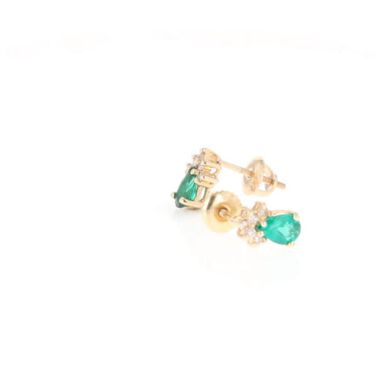 Synthetic Emerald Pear Shaped Earrings with Diamond Accents
