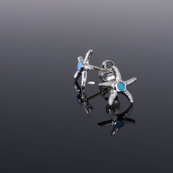 Opal Earrings Inlaid Realistic Star Fish Design