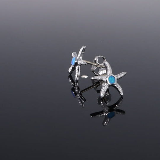 Opal Earrings Inlaid Realistic Star Fish Design