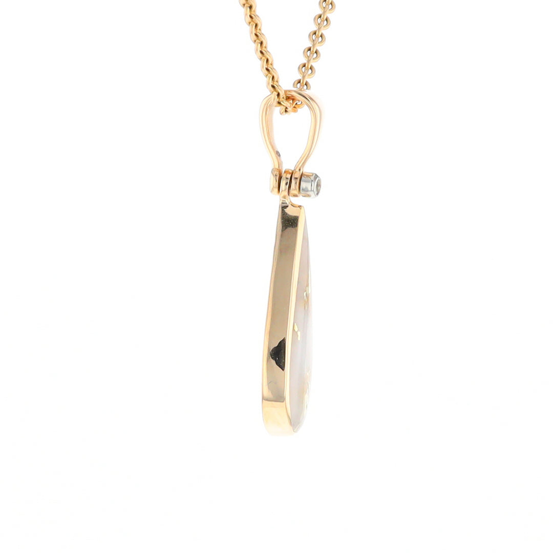 Gold Quartz Necklace Tear Drop Inlaid Pendant with .02ct Diamond