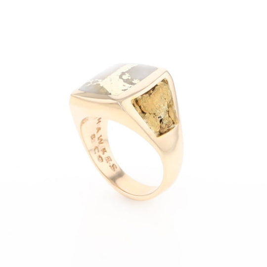 Gold Quartz Ring Double Side Natural Nuggets Rectangle Inlaid Center G1