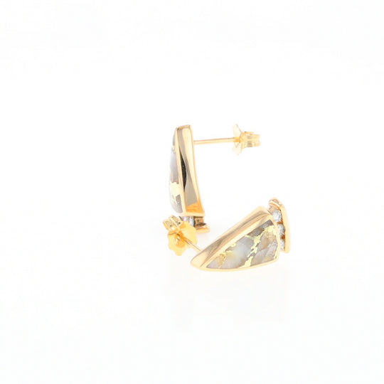 G2 Gold Quartz Earrings Triangle Shape Inlaid Design with .12ctw Diamonds