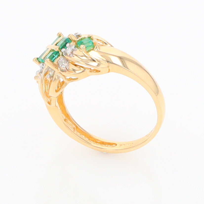 Square Emerald and Diamond 14K Gold Ring