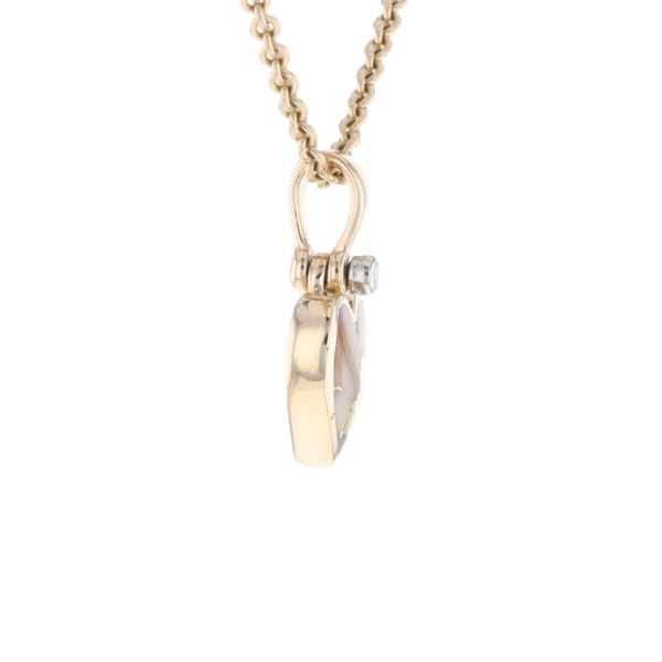 Gold Quartz Necklace Heart Inlaid Design Pendant with .02ct Diamond