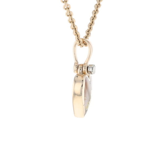 Gold Quartz Necklace Heart Inlaid Design Pendant with .02ct Diamond