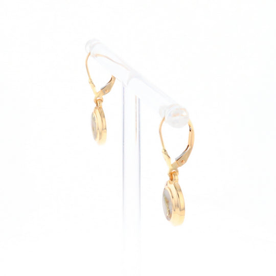 Gold Quartz Earrings Oval Inlaid Design Lever Backs - G2