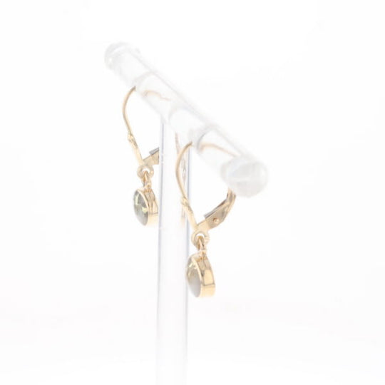 Gold Quartz Earrings Round Inlaid Design Lever Backs