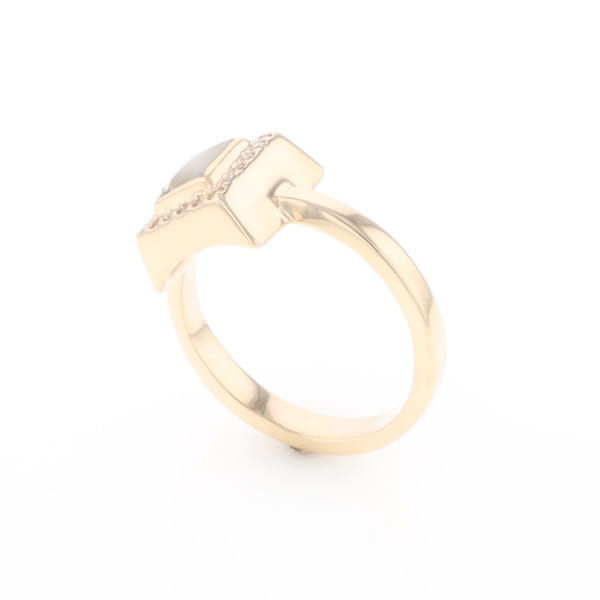 Gold Quartz Ring Square Inlaid Halo .14ctw Diamonds Design
