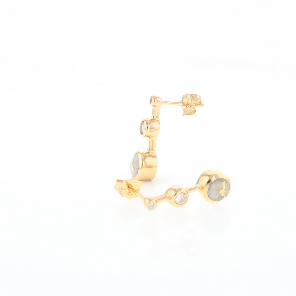 Gold Quartz Round Inlay with Diamond Accents Stud Earrings G2