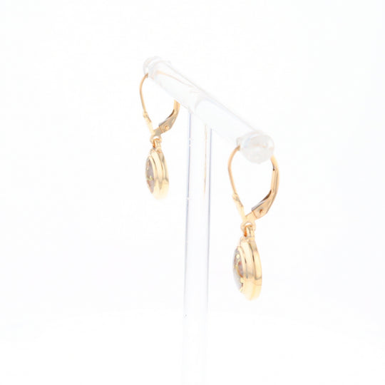 Gold Quartz Earrings Oval Inlaid Design Lever Backs - G2