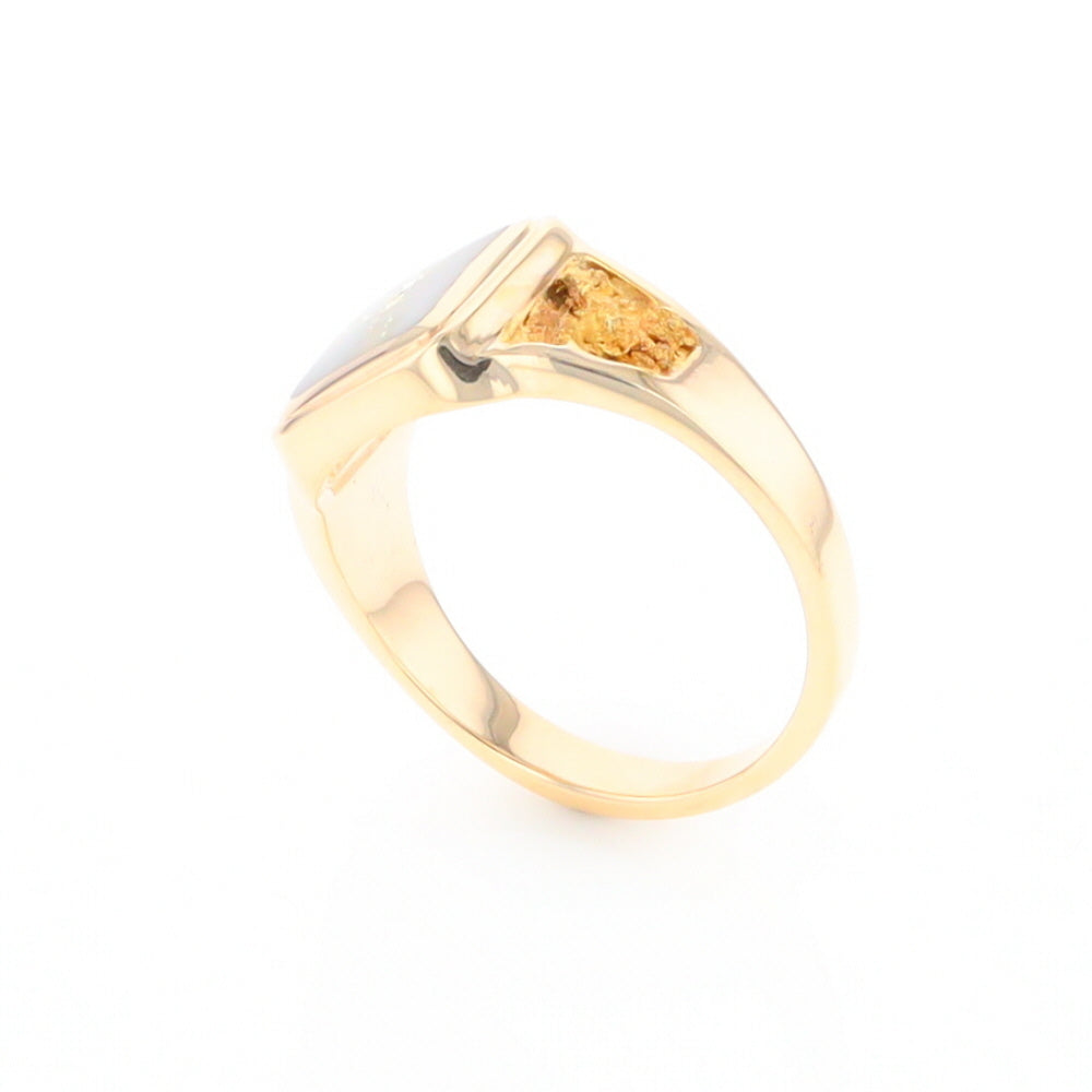 Gold Quartz Ring Square Inlaid Center Design with Natural Nugget Sides