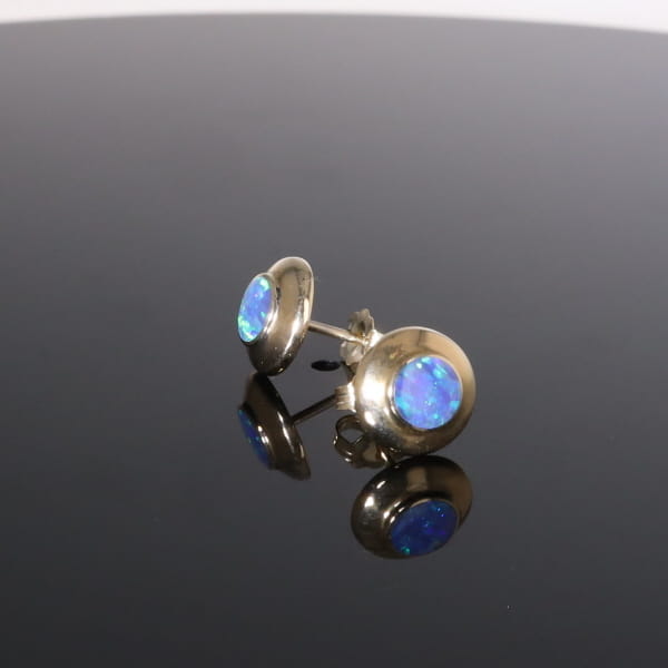 Opal Earrings Round Inlaid Design Studs