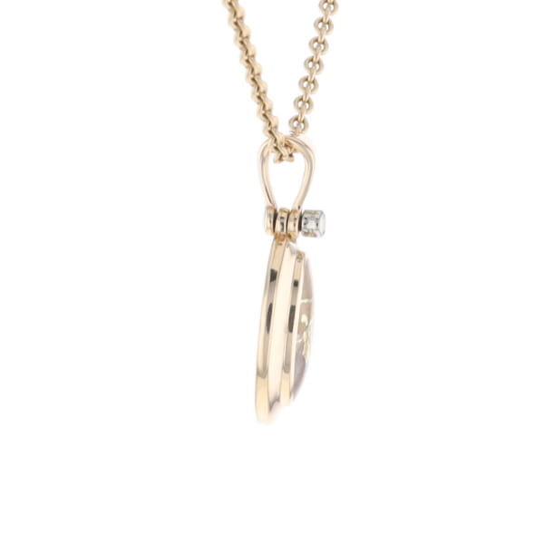 Gold Quartz Oval Inlaid Pendant with .02ct Diamond