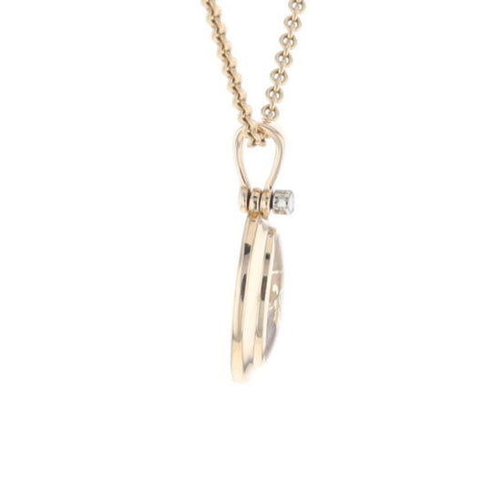 Gold Quartz Oval Inlaid Pendant with .02ct Diamond