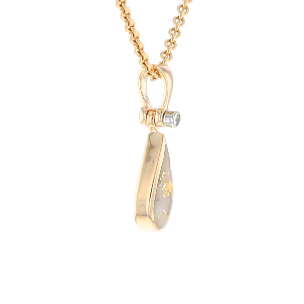 Gold Quartz Pendant Tear Drop Inlaid Design with .02ct Diamond