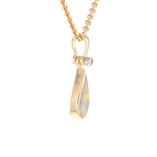 Gold Quartz Pendant Tear Drop Inlaid Design with .02ct Diamond