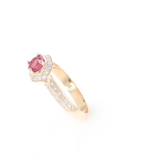 Peaked Halo Pink Tourmaline & Diamond Engagement Ring