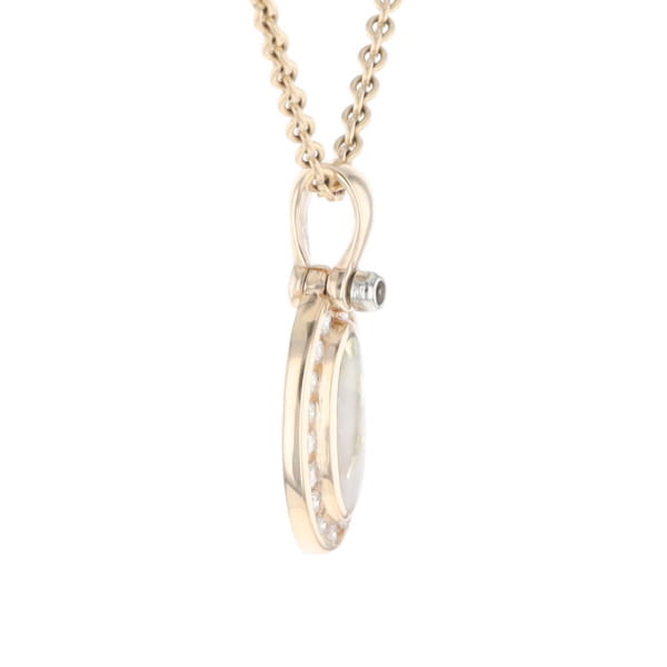 Gold Quartz Pendant Oval Inlaid with .22ctw Round Diamonds Halo (G1)