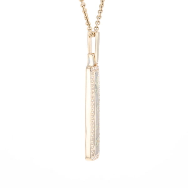 Gold Quartz Necklace, Rectangle Inlaid, .27ctw Diamond Halo Pendant