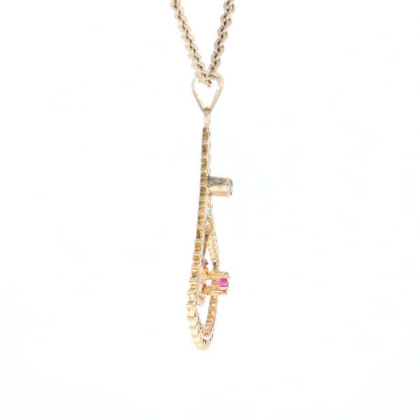 Vintage Buttercup Dangle Ruby Scrollwork Pendant