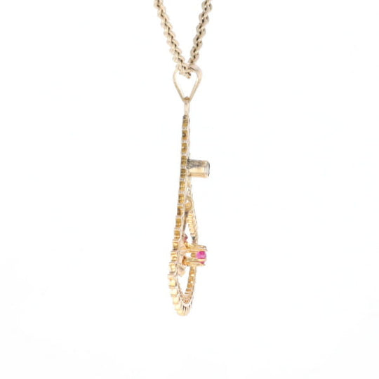 Vintage Buttercup Dangle Ruby Scrollwork Pendant