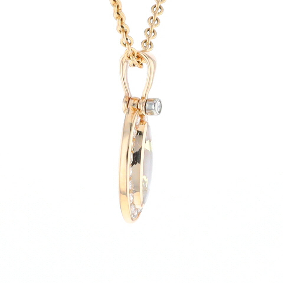 Gold Quartz Pendant Oval Inlaid with .22ctw Round Diamonds Halo