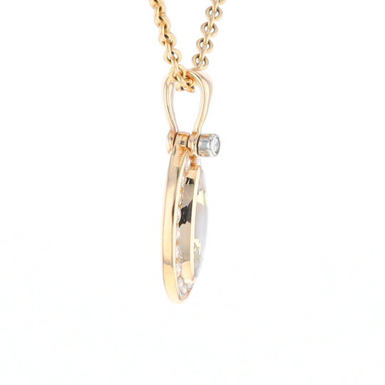 Gold Quartz Pendant Oval Inlaid with .22ctw Round Diamonds Halo