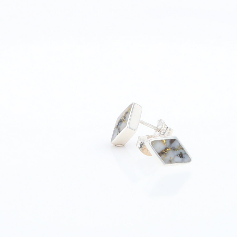 Sterling Silver Gold Quartz Inlaid Diamond Stud Earrings - G3