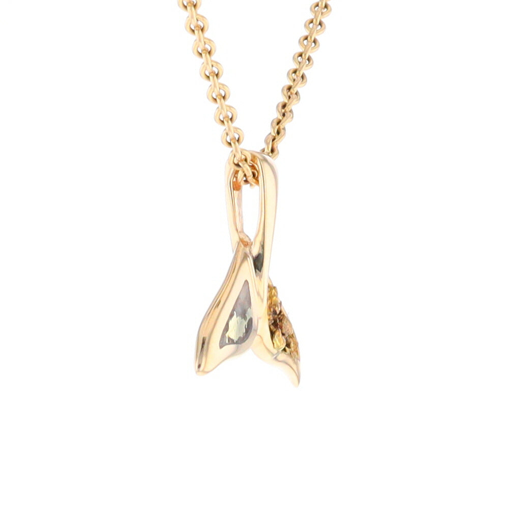 Small Whale Tail Gold Quartz and Gold Nugget Pendant