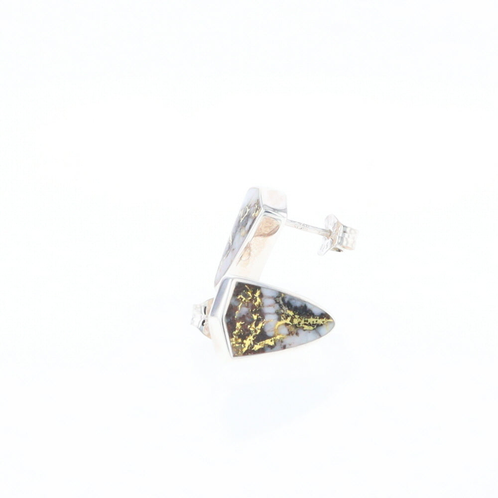 Sterling Silver Gold Quartz Inlaid Shield Stud Earrings - G3