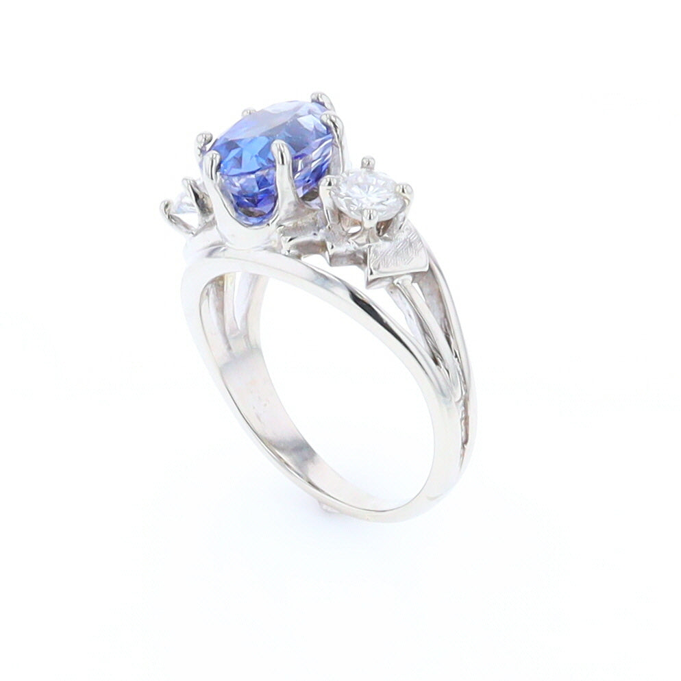 Oval Sapphire Ring with Diamond Side Accents