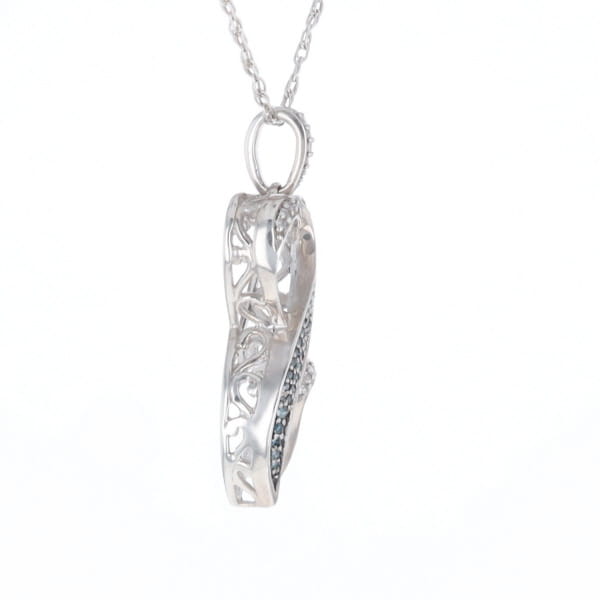 Blue and White Diamond Double Open Heart Pendant with 16" Singapore Chain