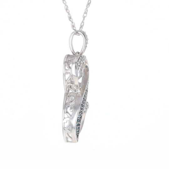 Blue and White Diamond Double Open Heart Pendant with 16" Singapore Chain
