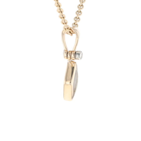 Gold Quartz Necklace Diamond Shape Inlaid Pendant with .02ct Diamond