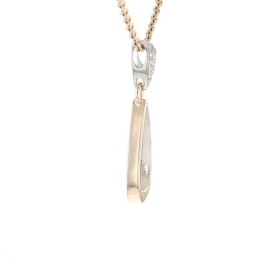 Gold Quartz Necklace Tear Drop Inlaid Pendant with .11ctw Diamonds