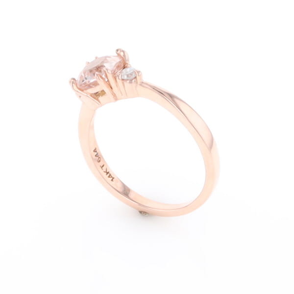 Morganite 1ct Cushion Cut  and Diamond Three Stone Engagement Ring