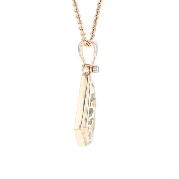 Gold Quartz Necklace .02ct Diamond Geometric Inlaid Design Pendant